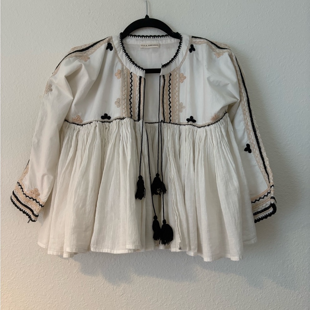 Ulla Johnson White and Black Embroidered Top